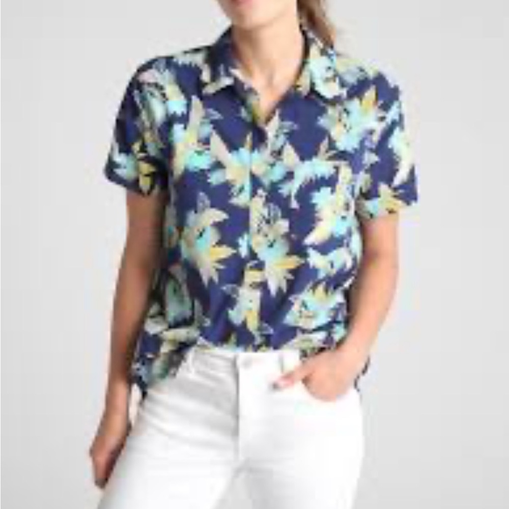 Gap Tropical Print Short Sleeve Button- Down Shirt Size-XS